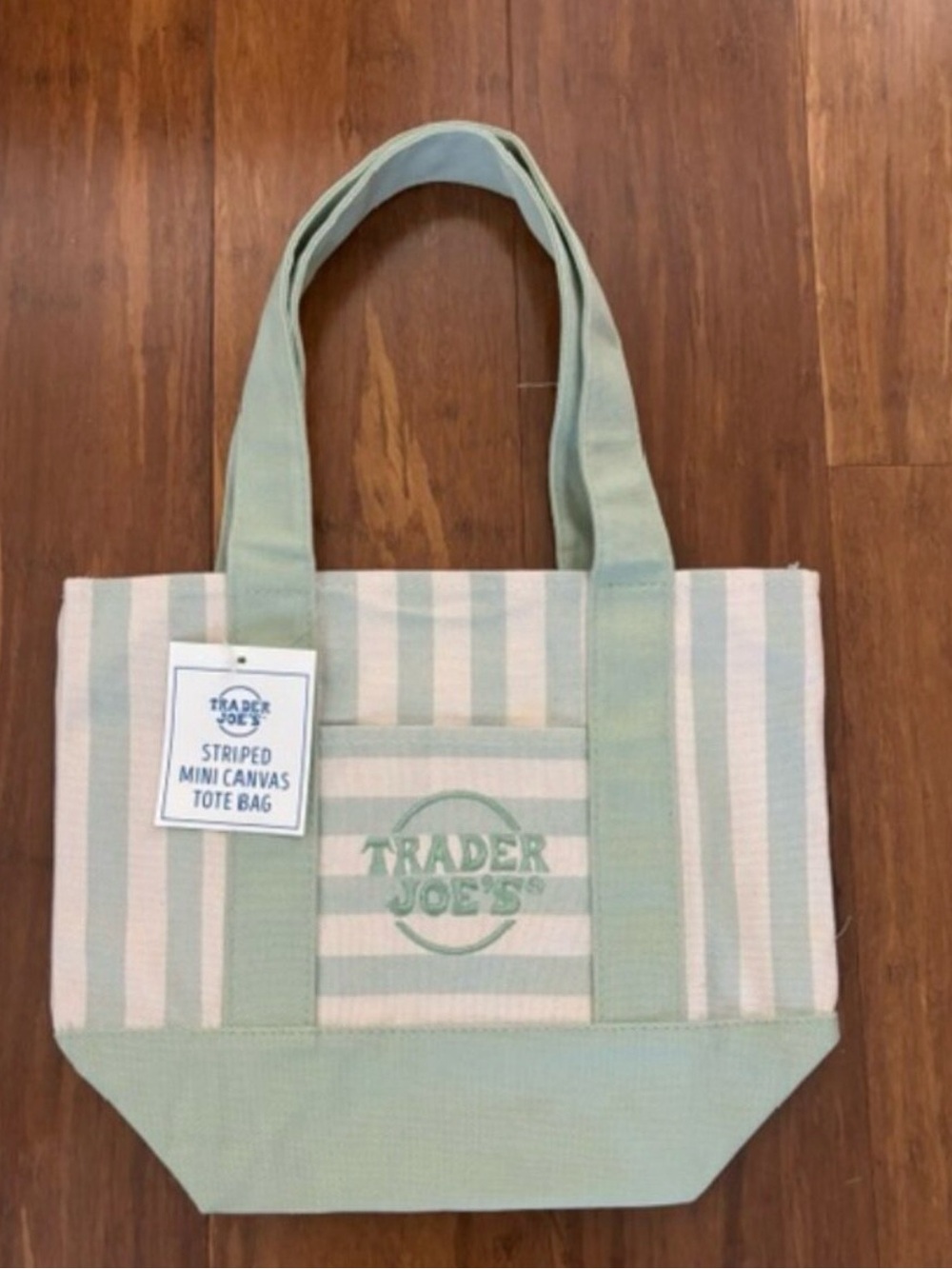2026 Trader Joe’s Mini Canvas Tote Bag in Mint Stripe - Summer Edition